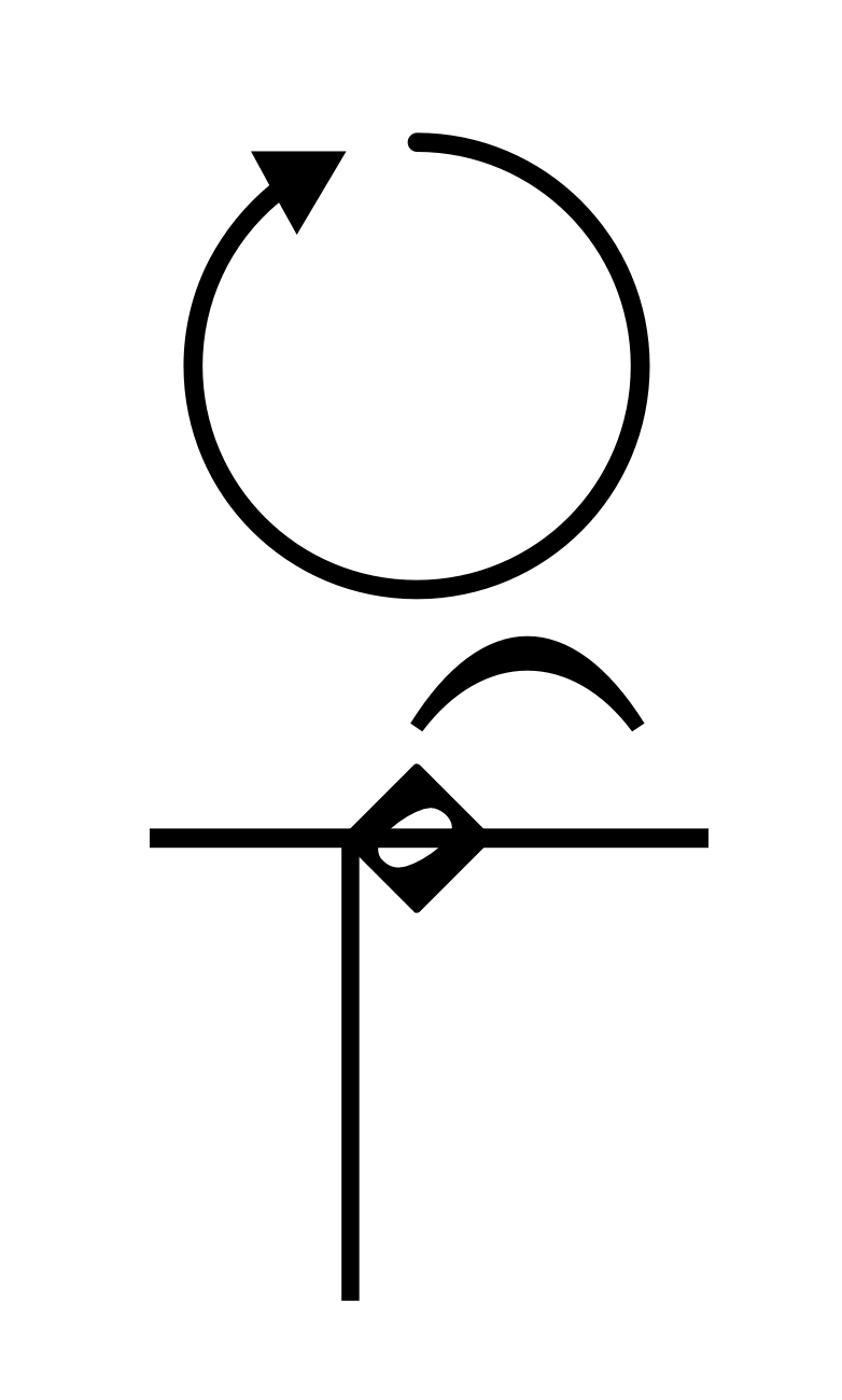 Circular arrow over a diamond notehead